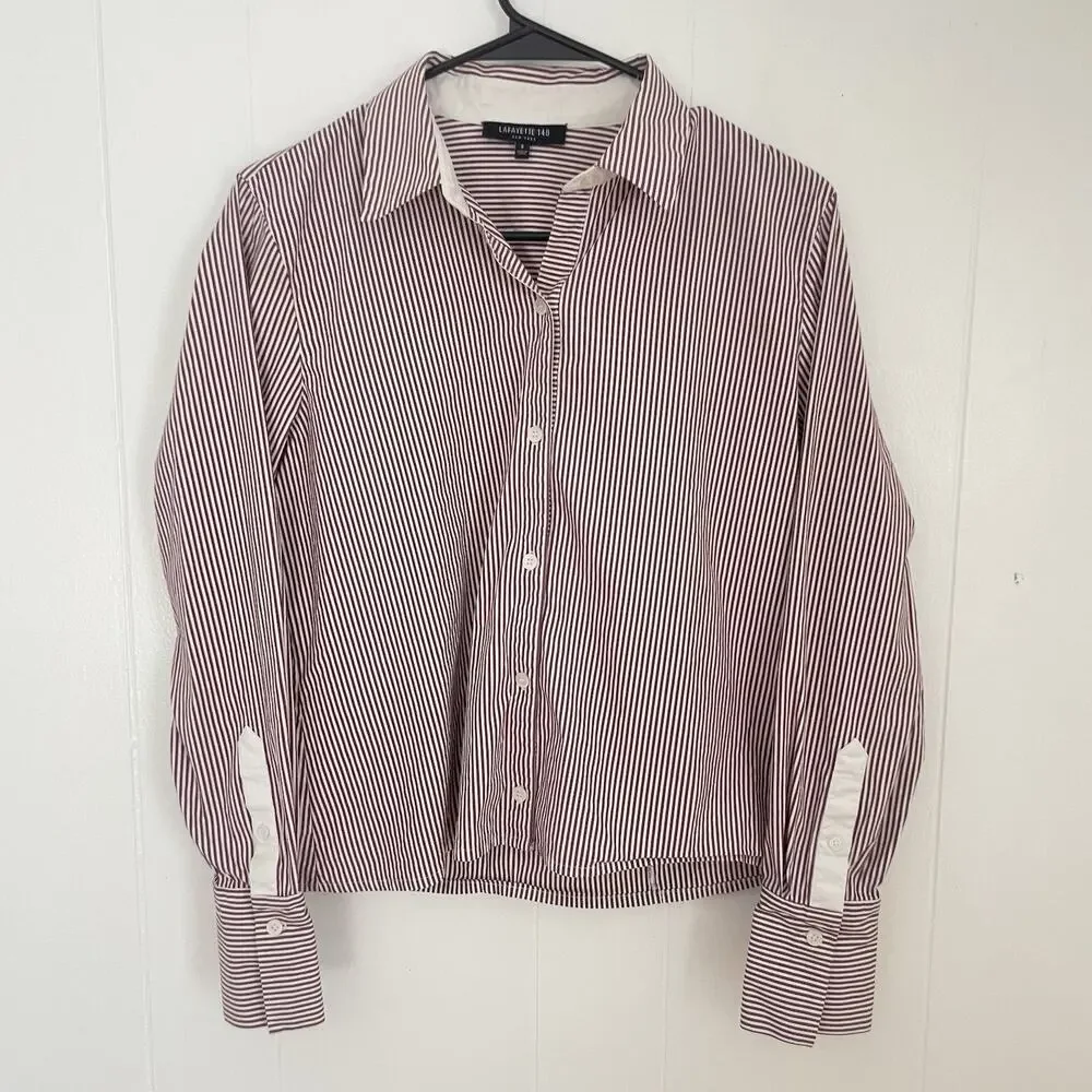 Lafayette 148 NY Women’s Button Down Shirt Small Red White Stripe‎ Collared